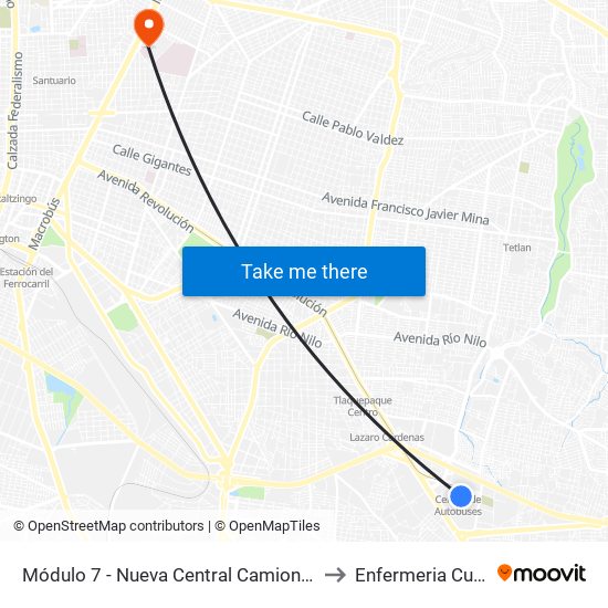 Módulo 7 - Nueva Central Camionera to Enfermeria Cucs map