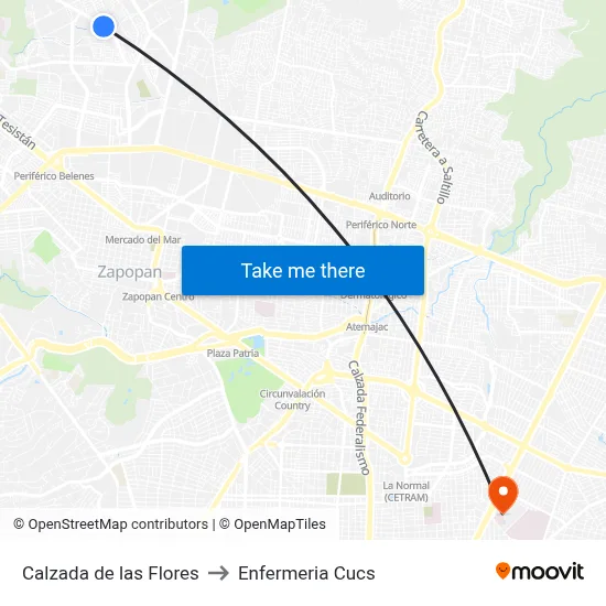 Calzada de las Flores to Enfermeria Cucs map