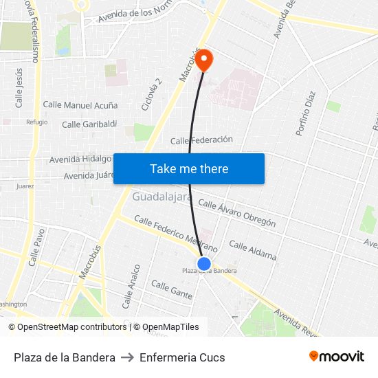 Plaza de la Bandera to Enfermeria Cucs map