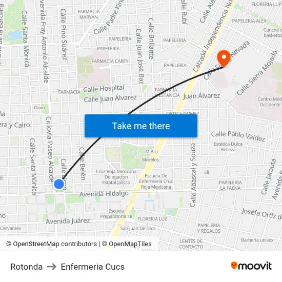 Rotonda to Enfermeria Cucs map