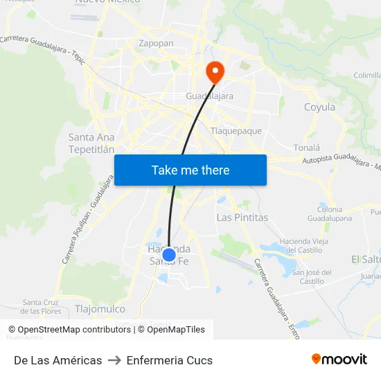 De Las Américas to Enfermeria Cucs map