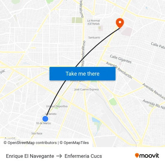 Enrique El Navegante to Enfermeria Cucs map
