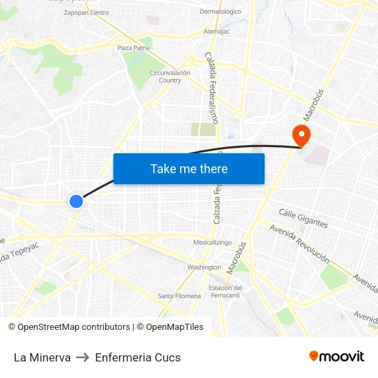 La Minerva to Enfermeria Cucs map