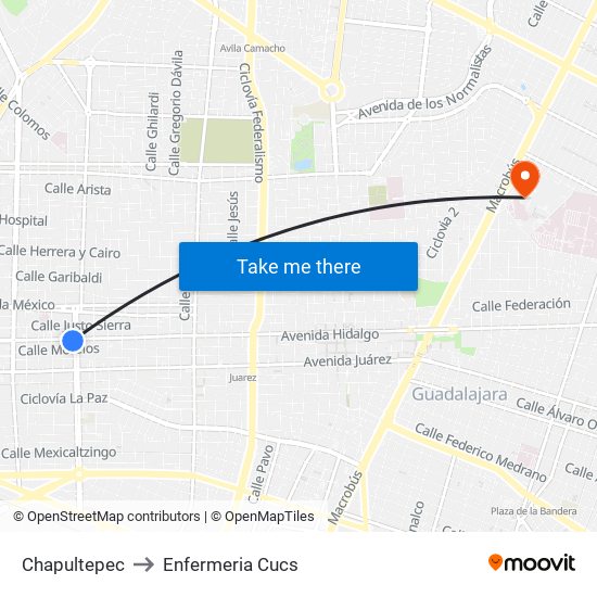 Chapultepec to Enfermeria Cucs map