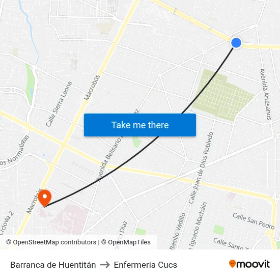 Barranca de Huentitán to Enfermeria Cucs map