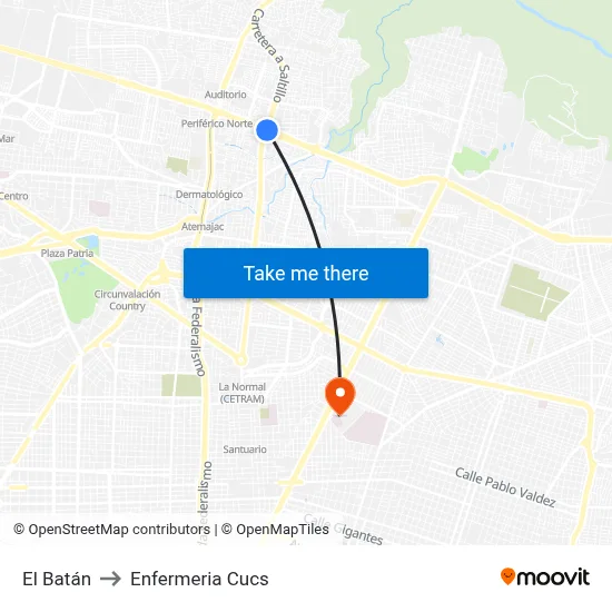 El Batán to Enfermeria Cucs map