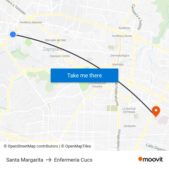 Santa Margarita to Enfermeria Cucs map