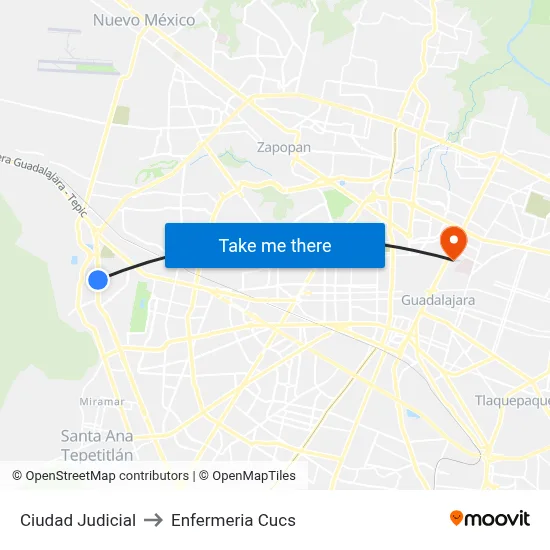 Ciudad Judicial to Enfermeria Cucs map