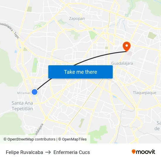 Felipe Ruvalcaba to Enfermeria Cucs map