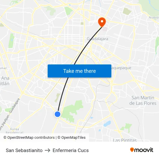 San Sebastianito to Enfermeria Cucs map