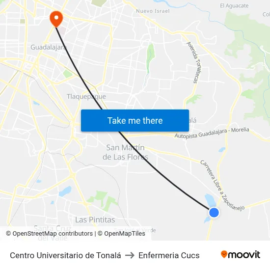 Centro Universitario de Tonalá to Enfermeria Cucs map