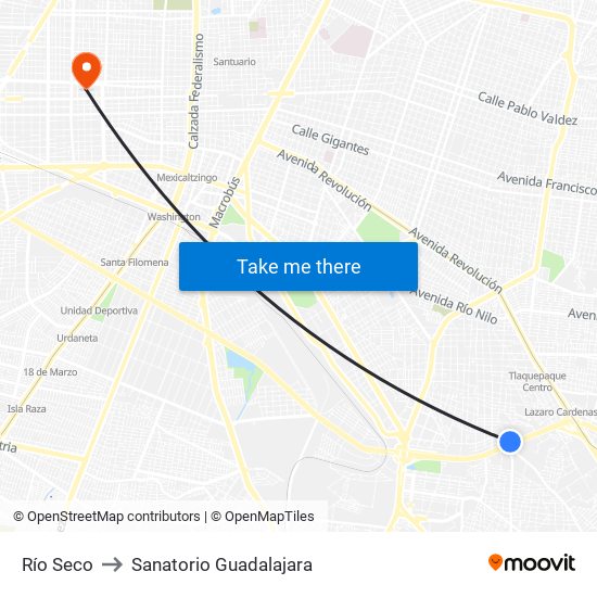 Río Seco to Sanatorio Guadalajara map