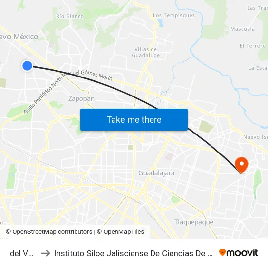del Valle to Instituto Siloe Jalisciense De Ciencias De La Salud map