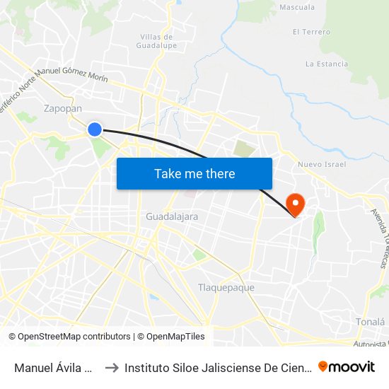 Manuel Ávila Camacho to Instituto Siloe Jalisciense De Ciencias De La Salud map