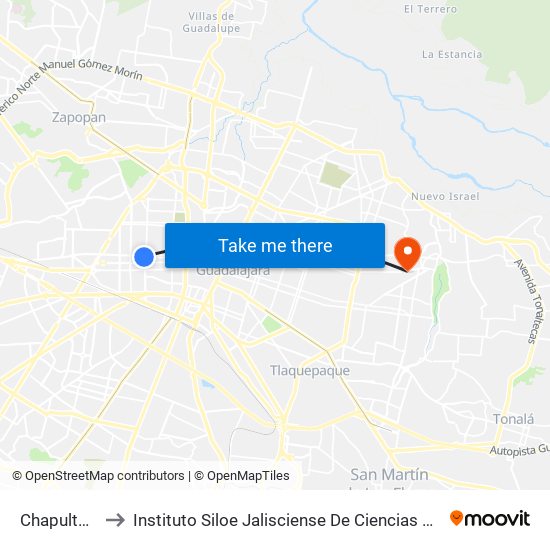 Chapultepec to Instituto Siloe Jalisciense De Ciencias De La Salud map