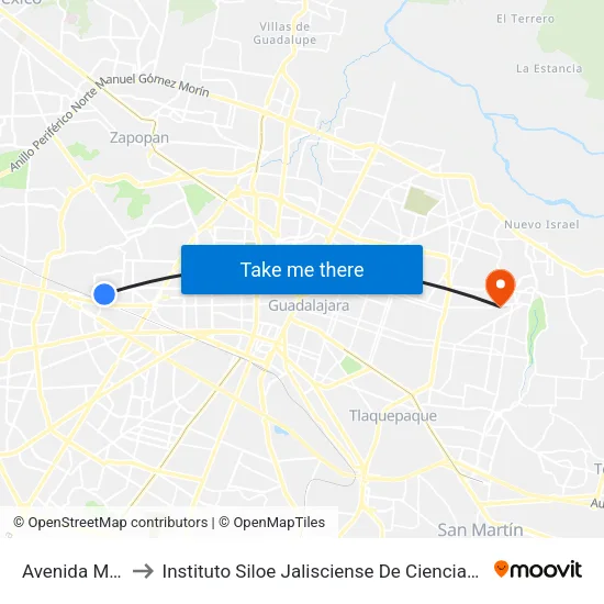 Avenida México to Instituto Siloe Jalisciense De Ciencias De La Salud map