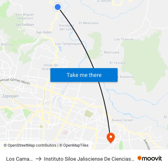 Los Camachos to Instituto Siloe Jalisciense De Ciencias De La Salud map