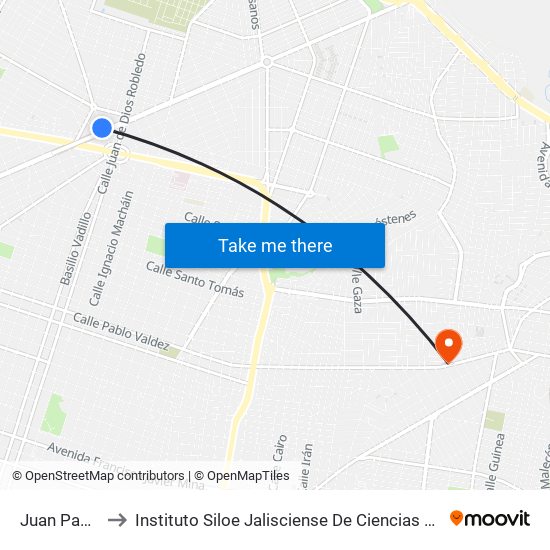 Juan Pablo II to Instituto Siloe Jalisciense De Ciencias De La Salud map