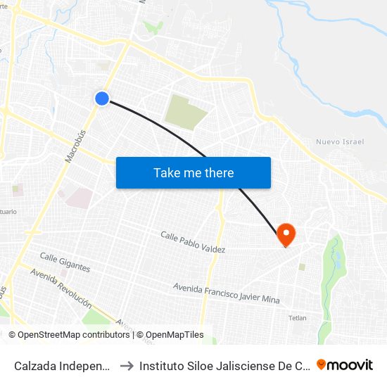 Calzada Independencia Norte to Instituto Siloe Jalisciense De Ciencias De La Salud map