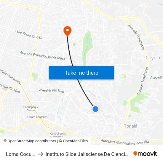 Loma Cocula Ote to Instituto Siloe Jalisciense De Ciencias De La Salud map