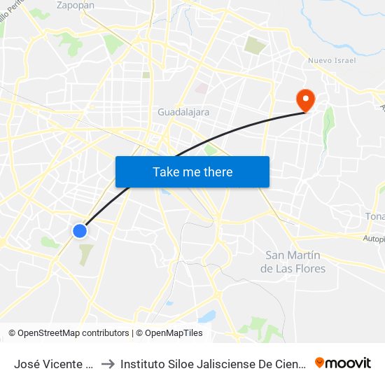 José Vicente Ramírez to Instituto Siloe Jalisciense De Ciencias De La Salud map