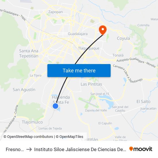 Fresnos 2 to Instituto Siloe Jalisciense De Ciencias De La Salud map