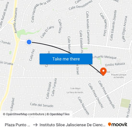 Plaza Punto Oriente to Instituto Siloe Jalisciense De Ciencias De La Salud map