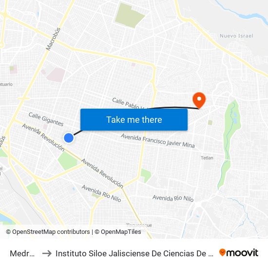 Medrano to Instituto Siloe Jalisciense De Ciencias De La Salud map