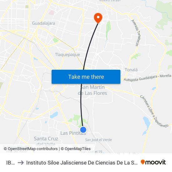 IBM to Instituto Siloe Jalisciense De Ciencias De La Salud map