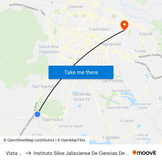 Vista Sur to Instituto Siloe Jalisciense De Ciencias De La Salud map