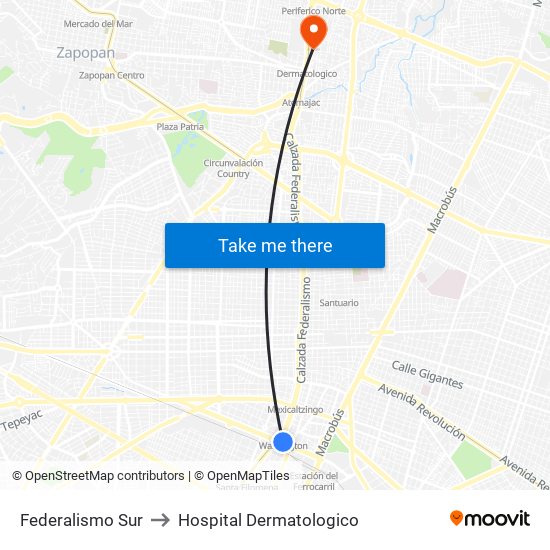 Federalismo Sur to Hospital Dermatologico map