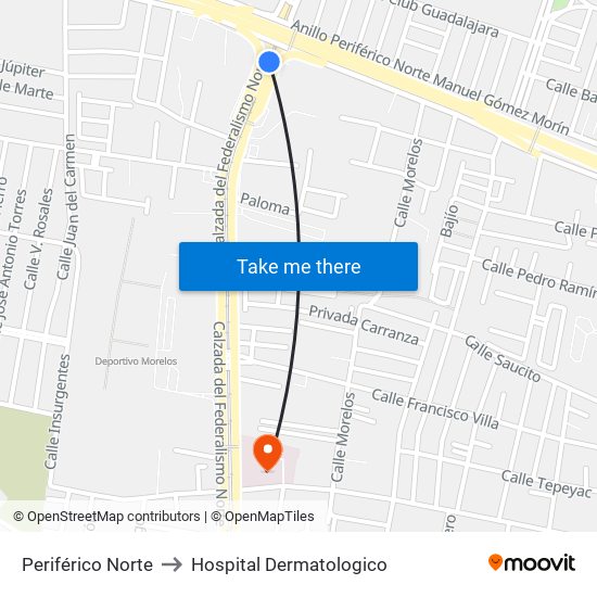 Periférico Norte to Hospital Dermatologico map