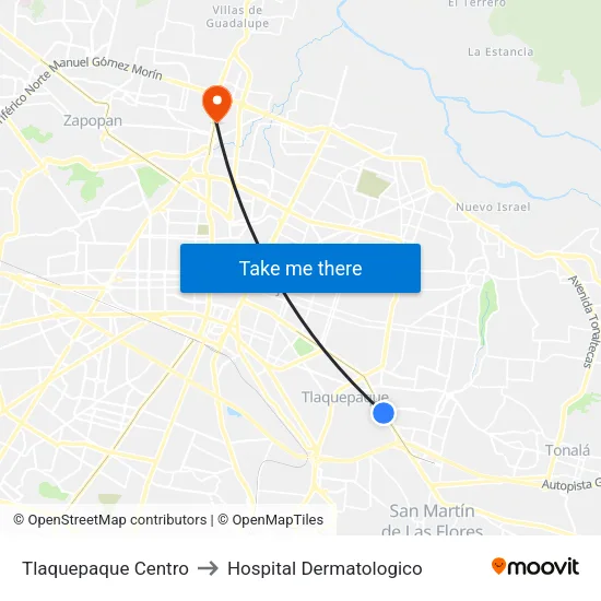Tlaquepaque Centro to Hospital Dermatologico map