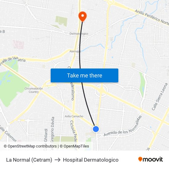 La Normal (CETRAM) to Hospital Dermatologico map