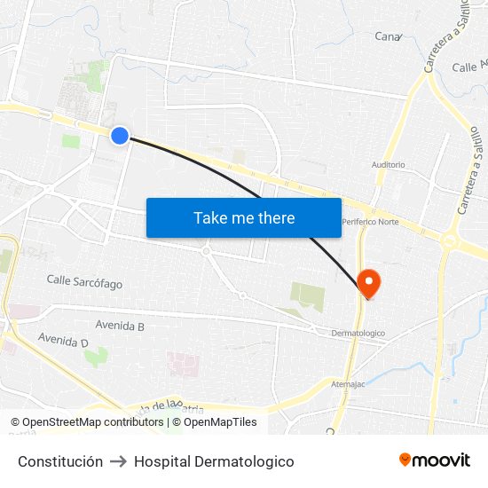 Constitución to Hospital Dermatologico map