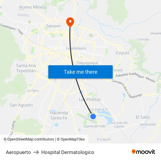 Aeropuerto to Hospital Dermatologico map