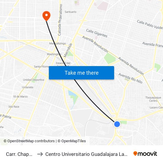 Carr. Chapala to Centro Universitario Guadalajara Lamar map