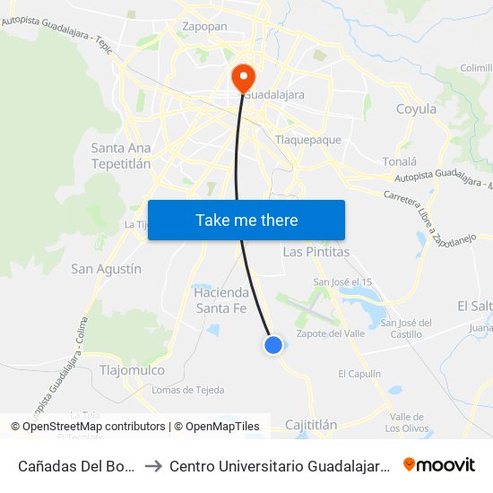 Cañadas Del Bosque to Centro Universitario Guadalajara Lamar map