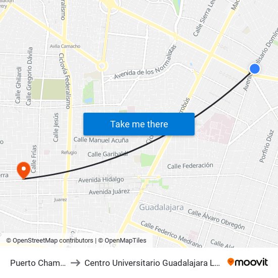 Puerto Chamela to Centro Universitario Guadalajara Lamar map