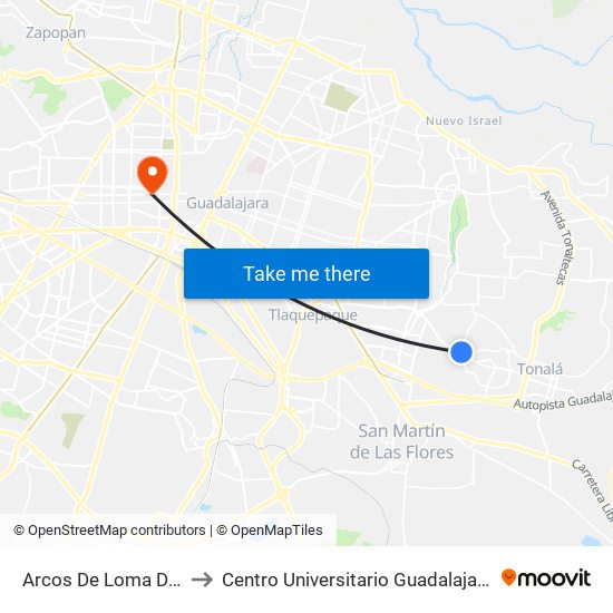 Arcos De Loma Dorada to Centro Universitario Guadalajara Lamar map