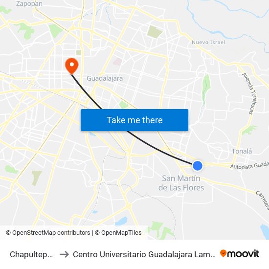 Chapultepec to Centro Universitario Guadalajara Lamar map
