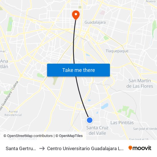 Santa Gertrudis to Centro Universitario Guadalajara Lamar map