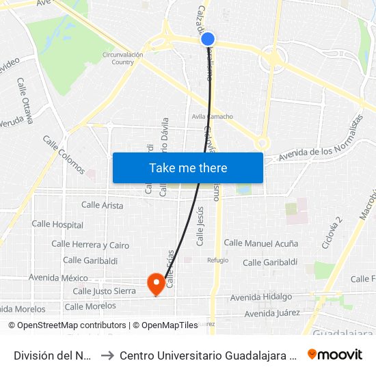 División del Norte to Centro Universitario Guadalajara Lamar map