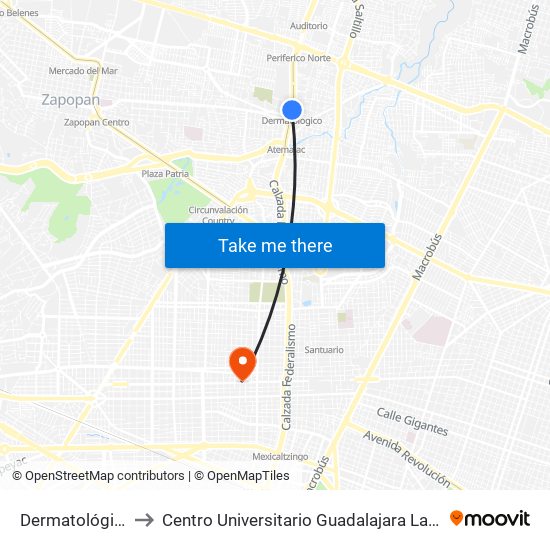 Dermatológico to Centro Universitario Guadalajara Lamar map