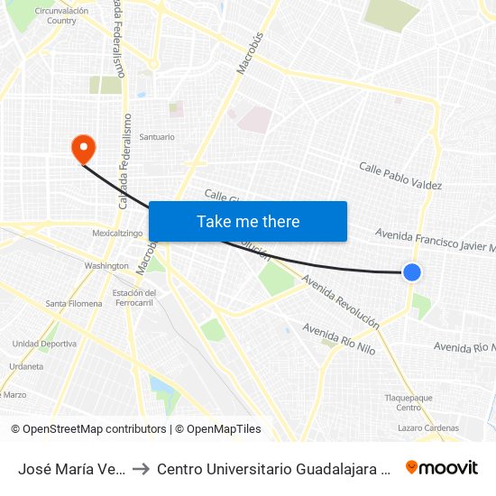 José María Verea to Centro Universitario Guadalajara Lamar map