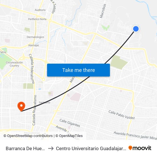 Barranca De Huentitán to Centro Universitario Guadalajara Lamar map