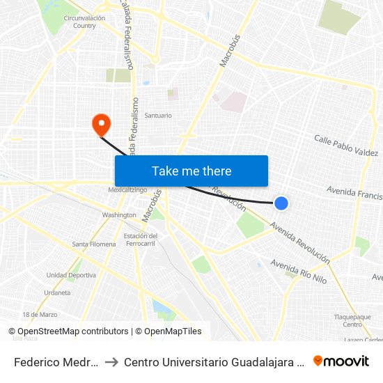 Federico Medrano to Centro Universitario Guadalajara Lamar map