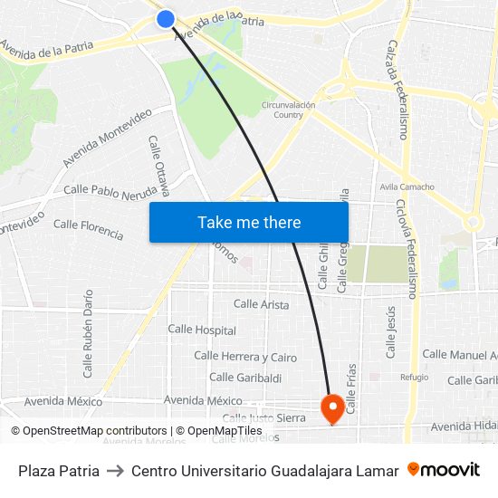 Plaza Patria to Centro Universitario Guadalajara Lamar map