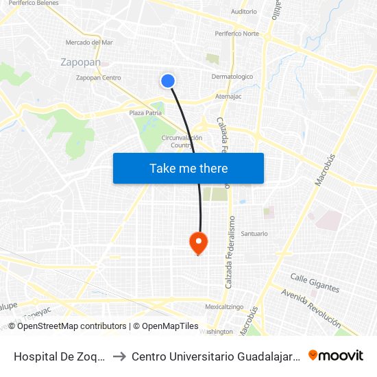 Hospital De Zoquipan to Centro Universitario Guadalajara Lamar map