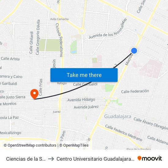 Ciencias de la Salud to Centro Universitario Guadalajara Lamar map